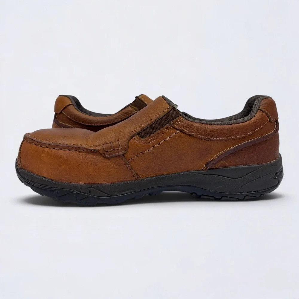 Rockport Works Extreme Slip On Shoes Mens 11 Brown Leather Composite Toe Loafer
